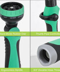 Close-up features of Adjustable Watering Wand For Garden Hose 36 To 54 Inches with ergonomic handle and thumb flow control nozzle.
