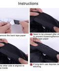 Instructions for applying 30-Piece Hat Size Reducer Tape Set For Hats And Caps, showing adhesive strip application and placement.