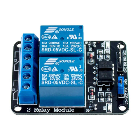 Six Pack Two Channel 5V Relay Module With Optocoupler for Arduino and Raspberry Pi Mega2560 shown in top view