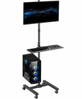 Built Tough Mobile Computer Cart With Smooth Glide Wheels And Adjustable Monitor Stand Engineered For Big Screens Up To Thirty Two Inches, featuring a sleek design with a keyboard tray and stylish CPU housing.