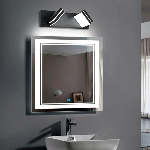 Two Light Bathroom Vanity Light In Matte Black Modern 16W LED Dimmable Over Mirror With 350 Degree Adjustable Head Cold White 6000K ETL Listed 15.5 Inch above mirror