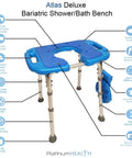 Deluxe Bariatric Shower Bench With 600lb Capacity, Padded XL Seat, Non Slip Surface, Commode Cutout, Adjustable Bath Stool