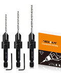 DeckRKAT 3-pack countersink drill bits (#10,#12,#16) with 1/4 in hex shanks and Allen wrenches