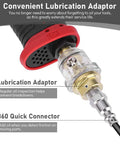 Close-up of Professional 1/2 Inch Air Impact Wrench with convenient lubrication adaptor and quick connector for maintenance.