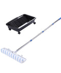 18 Inch Paint Roller Kit With Long Reach Pole And Deep Paint Tray For Fast Wall Ceiling Application including roller, pole, and tray.