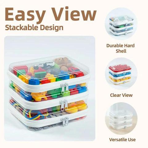 Three Pack Medium Clear Hard Shell Zipper Pouches For Purse And Diaper Bag Organizer And Travel Essentials with toys inside