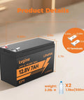 Illustration of 12V 7Ah LiFePO4 Battery For Ride On Toys And Outdoor Power with dimensions and weight shown