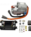 Universal 18Cc Dc Electric Ac Compressor With R134 Refrigerant For Electric Hybrid Trucks 12V 48V 72V 96V showing compressor and connectors.