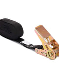Endless Ratchet Straps No Hook Nylon Tie Downs for Motorcycles and Kayaks, heavy-duty black strap with 68 degree gear