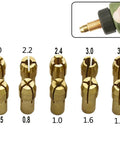 Six Sets Brass Collet Set For Mini Drill Chucks 0.5 To 3.2mm Rotary Tool Kit showcasing various sizes and four jaw clamping design.