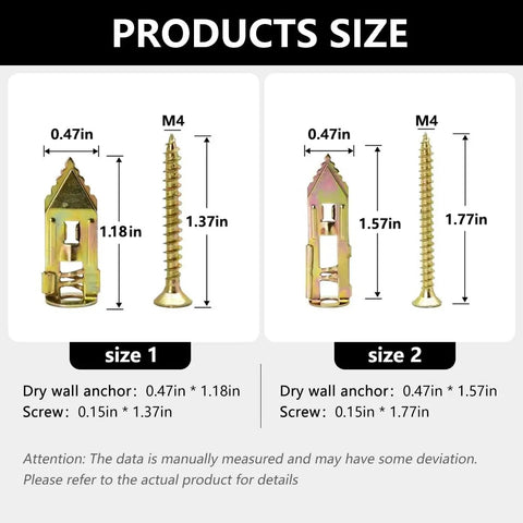 No Drill Drywall Anchors And Screws Kit Hangs Heavy Loads Up To Eighty Pounds Without Breaking A Sweat Fast Rock Solid Installation with size dimensions