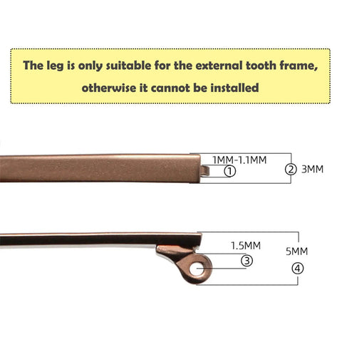 Heavy Duty Metal Glasses Replacement Temples With Screws Universal Eyeglass Arms For DIY Repair dimensions showing external hinge compatibility