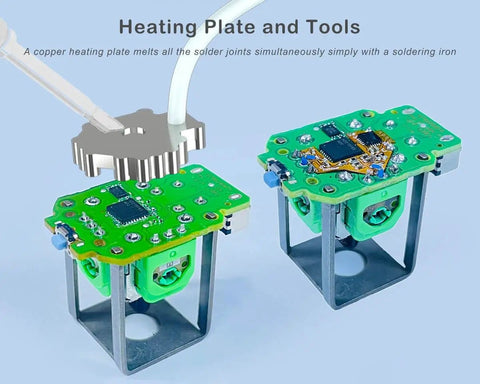 2x TMR Joystick And Desoldering Heating Plate Replacement For PS5 Edge Controller with calibration PCB shown with soldering tools