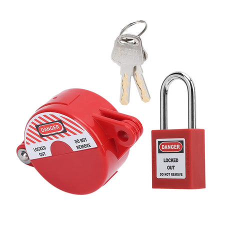 Heavy Duty Valve Lockout Safety Padlock For Home Gas And Water Meters with key and red lockout device for secure safety.