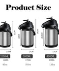 Comparison of 135 Oz 4L Airpot Coffee Carafe With Pump Double Walled Vacuum Insulated 304 Stainless Steel Beverage Dispenser sizes.