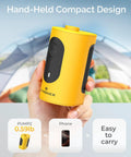 Portable air pump for inflatables, yellow handheld design with black grip; compact electric pump