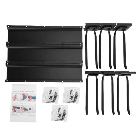 Black 48 Inch Garage Tool Organizer Wall Mount Heavy Duty Storage Rack With 3 Rails And 6 Adjustable Hooks 300 Lb Load Capacity