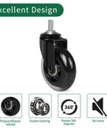 Replacement Office Chair Casters Set Of 5 With Rubber Wheels And Threaded Stem Three Eighths Inch Imperial Threads Per Inch