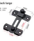 Heavy Duty Sliding Barn Door Latch With 90 Degree Angle Gate Lock Bolt For Wine Cabinet Drawer And Window Furniture Hardware, black metal, dimensions shown.