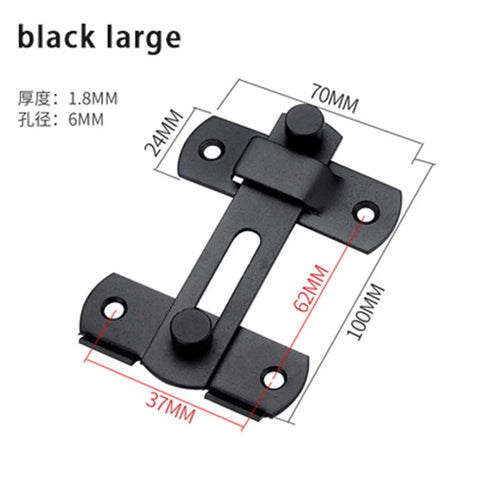 Heavy Duty Sliding Barn Door Latch With 90 Degree Angle Gate Lock Bolt For Wine Cabinet Drawer And Window Furniture Hardware, black metal, dimensions shown.