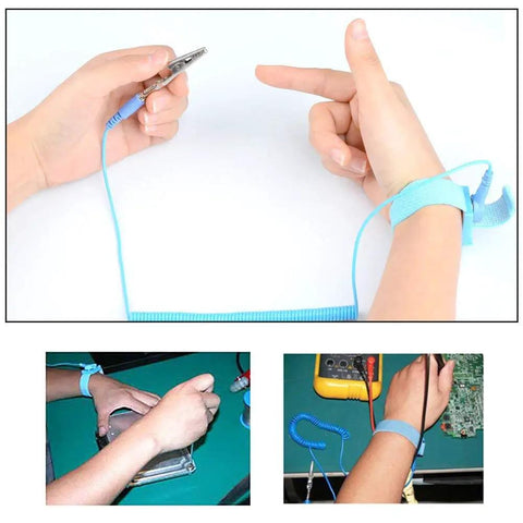 16 Pack ESD Anti Static Wrist Straps With Grounding Wire Extendable 1.8 Meter Coiled Cord Up To 71 Inches Alligator Clip Wristband Set