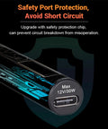Close-up of TS80P Soldering Iron Pro Mini USB-C port with safety protection details, 12V/30W max label.