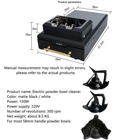 Hassle Free Automatic Portafilter Cleaning Machine With Knock Box Runs Like A Charm At 300 Rpm in matte black, fits 58mm espresso groups.