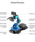 LewanSoul 6DOF robotic arm kit with blue aluminum joints on a black base; includes AI vision module and controller