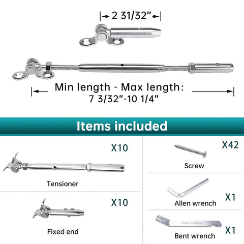 Swageless Cable Railing Kit For Wood Posts With One Eighth Inch Toggle Turnbuckles T316 Stainless Steel WoodEasy System 180 Degree Adjustable Stairs Deck Includes 10 Cables CR98 CL1 CA5