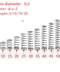 DIY Ready Stainless Steel Extension Compression Springs Kit 0.2mm Wire Diameter, 2mm Outer Diameter, 5-20mm Length, 20 Pieces Pack