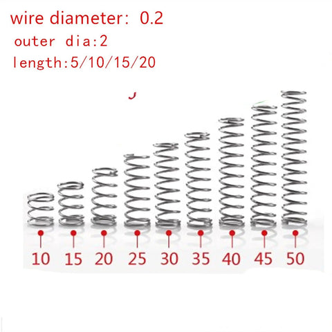 DIY Ready Stainless Steel Extension Compression Springs Kit 0.2mm Wire Diameter, 2mm Outer Diameter, 5-20mm Length, 20 Pieces Pack