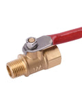 Pro Grade Heavy Duty Brass Ball Valve For Air Compressor Lines 1/4 Inch NPT On Off Shutoff With Red Lever, male to female fitting