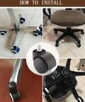 Universal Silent Caster Wheels For Office Chairs Replacement Smooth Swivel Rollers on chair and base for easy install.