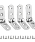 Workhorse Quality 4 Piece 180 Degree Folding Hinge Kit With Sturdy Right Angle Brackets And Complete Screw Set For Rock Solid Furniture Assembly And No Sweat Setup, includes 4 metal hinges and screws.