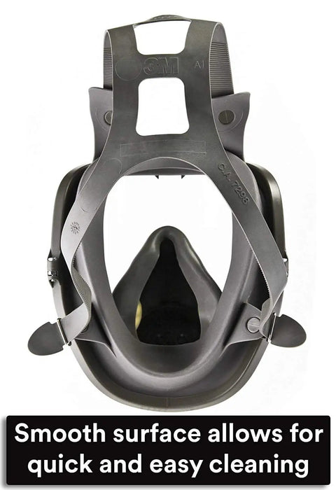 Back view of Reusable Full Face Mask Respirator For Vapors And Particles Grey Medium Size with smooth surface for easy cleaning
