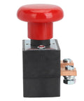 Must Have Emergency Push Button Switch For Electric Stackers And Forklift Pallets With Fast Power Cutoff Latching Design, red button on a metal base.