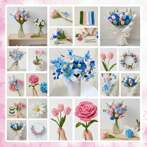 Heavy Duty Multicolor Chenille Stems for Flower Making and DIY Crafts 400 Count Thick Pipe Cleaners for Sturdy DIY Flowers Home Decor Kids And Adults Art Projects Blue, blue and pink craft flower bouquet