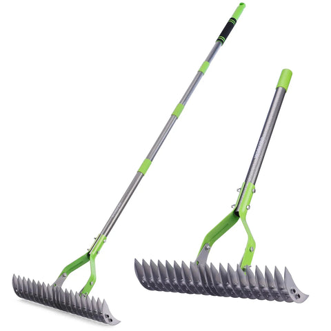 15 Inch Thatching Rake For Lawns With 5 Foot Handle Beefy Heavy Duty Dethatcher Rake With Adjustable Head For Removing Dead Grass And Clippings