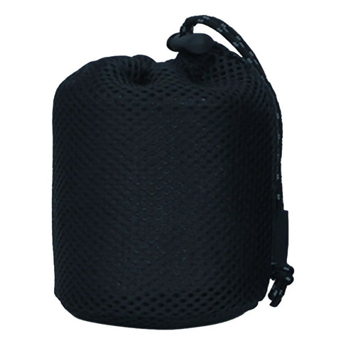 Nylon Mesh Camping Storage Bag For Pots And Utensils, Drawstring Organizer For Kettle And Tableware, compact black pouch.
