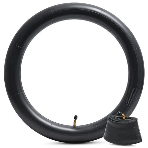 Heavy Duty 16x2.50 Replacement Butyl Inner Tube for 16 Inch Wheels with Bent CR202 Valve, 2 pack, shown inflated and folded