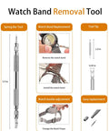 Instructional guide showing Go To All In One Watch Band Repair Kit With Link Remover And Spring Bar Tools Pro Grade Set for adjustments.