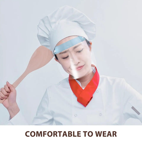 Premium Grease Blocking Reusable Face Shield For Kitchen Frying And Baking With Comfortable Snug Fit Strap Plus Cool Airflow Dust Cover For Backyard BBQ And Job Site Gear