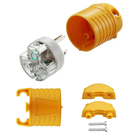 Extension Cord Ends Set For Household Appliances 15 Amp 125 Volt Heavy Duty Replacement Plug And Connector Kit, disassembled view