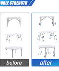 Before and after comparison of Heavy Duty Square Table Leg Extenders With Three Step Adjustable Heights and Secure Locking Bolts.