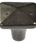 Slick Square Cabinet Knobs With Real Deal Black Iron Finish Featuring Carbonite Material One And One Quarter Inch Wide top view of black iron square knob