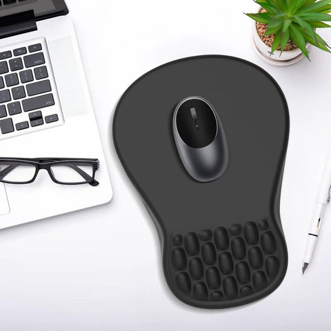 Black ergonomic mouse pad with wrist support and gel memory foam non-slip base for home office and gaming 8 degree slope