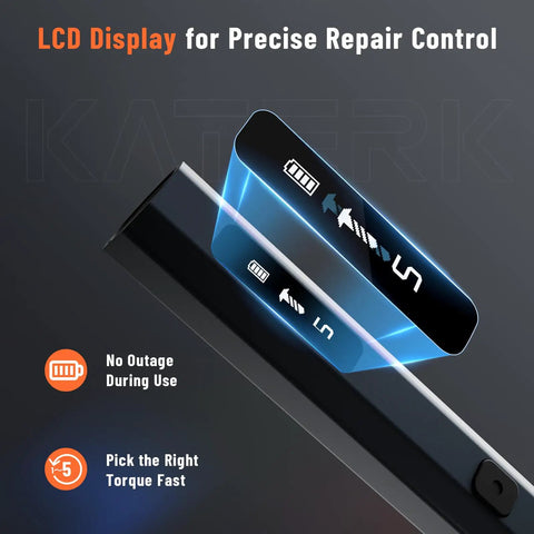 LCD display showing torque settings and battery level on Straight Up Dependable Cordless Electric Screwdriver for precise repairs.