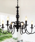 Metal 8 Light Candle Style French Country Chandelier Black Farmhouse Pendant Lighting for Kitchen with modern rustic vibe.