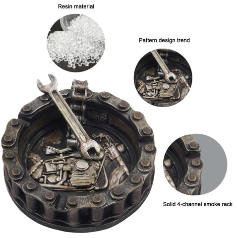 Vintage Motorcycle Chain Ashtray With Wrench And Bike Motif For Biker Bars Harleys And Smoking Rooms A Dope Gift For Men Mechanics Smokers Great Desk Accessory For Man Caves And Home Bars, resin material and solid smoke rack
