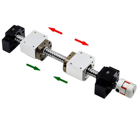 Bi Directional 16mm Ball Screw Kit With Left And Right Hand SFU1605 RM1605 19.69 Inch 500mm Length 5mm Pitch Includes 2 Nuts No End Processing C7 Precision CNC Machinery Pro Grade showing ball screw and nuts.